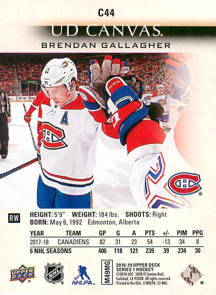 2018-19 UD Series 1 - Brendan Gallager - Canvas #C44