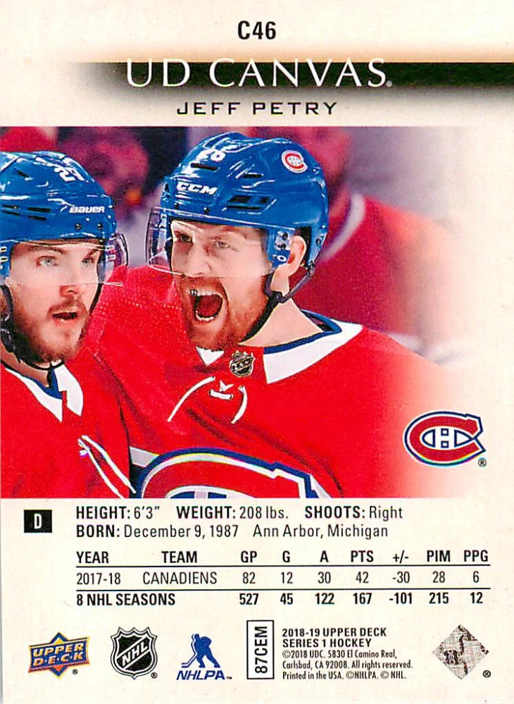 2018-19 UD Series 1 - Jeff Petry - Canvas #C46