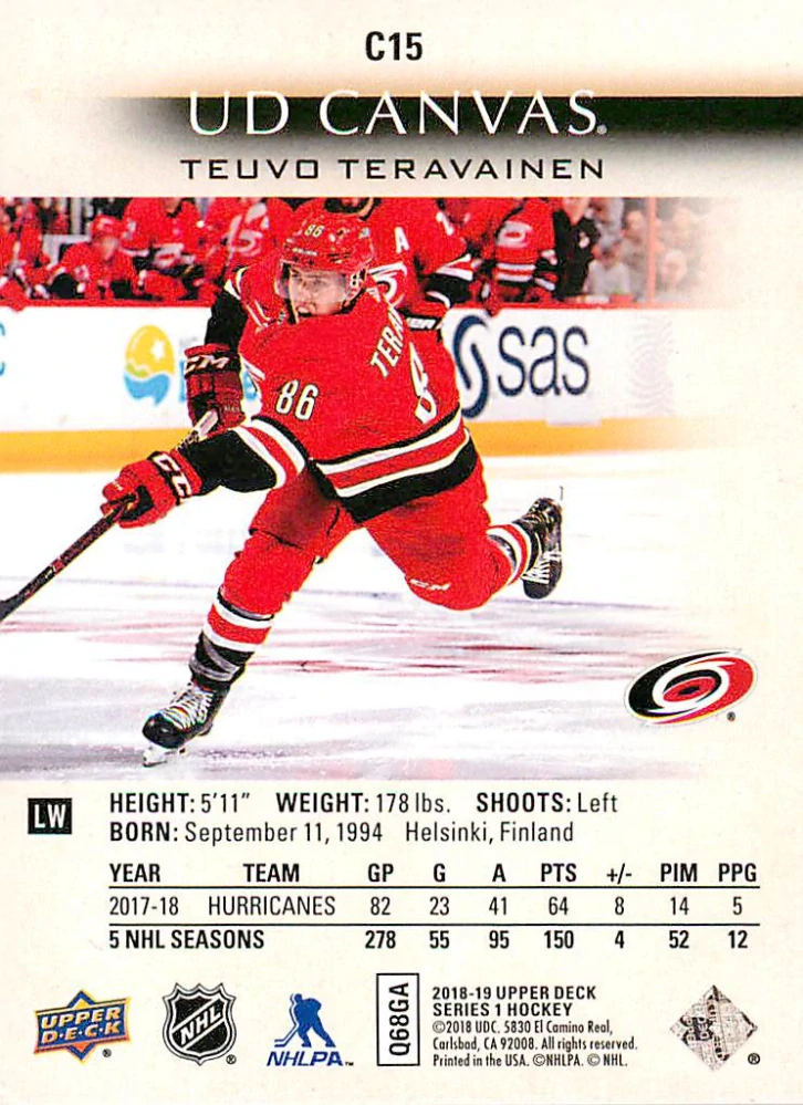 2018-19 UD Series 1 - Teuvo Teravainen - Canvas #C15