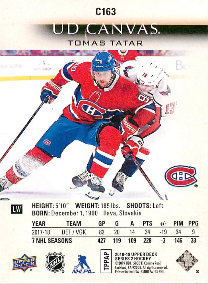 2018-19 UD Series 2 - Tomáš Tatar - Canvas #C163