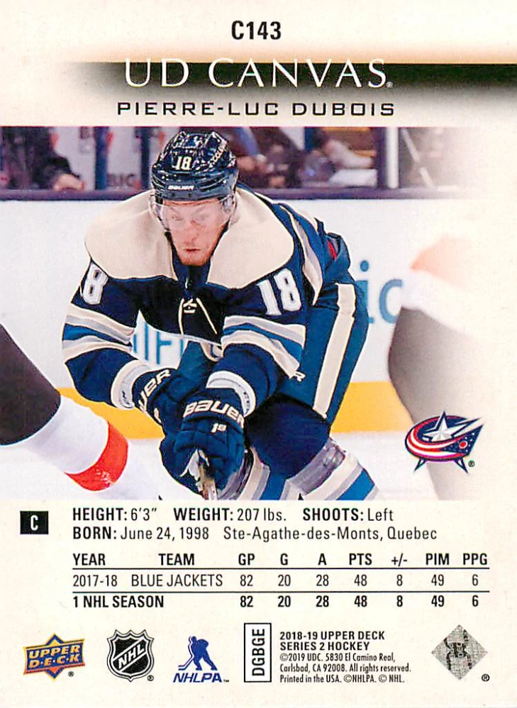 2018-19 UD Series 2 - Pierre-Luc Dubois - Canvas #C143