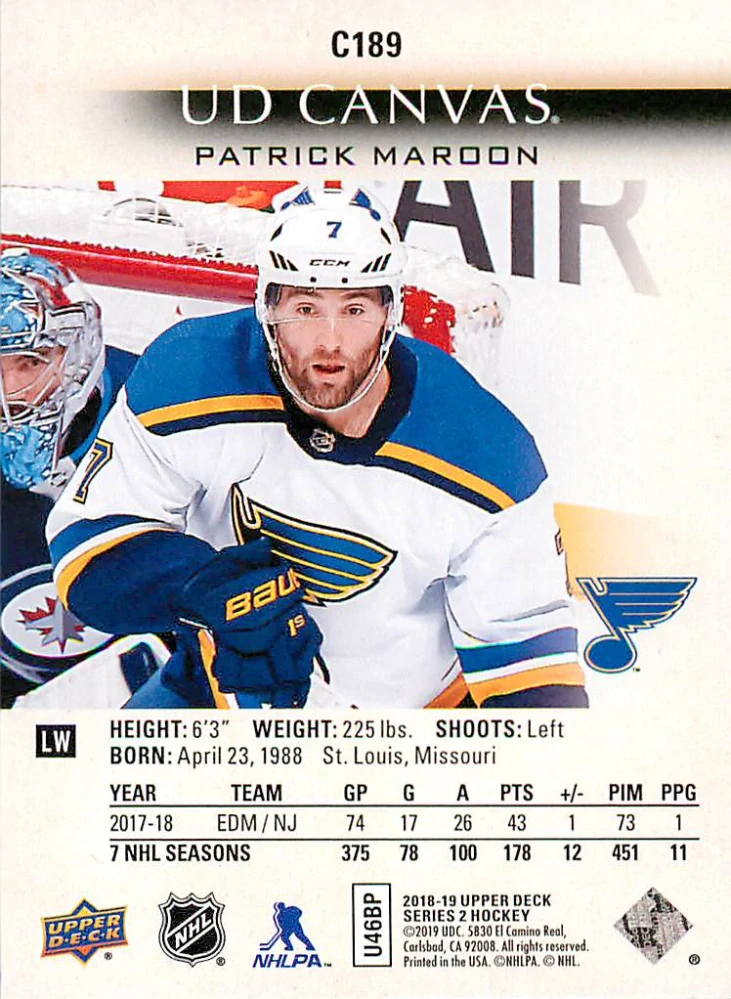 2018-19 UD Series 2 - Patrick Maroon - Canvas #C189