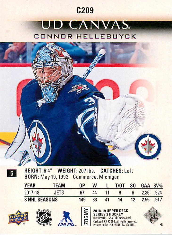2018-19 UD Series 2 - Connor Hellebuyck - Canvas #C209