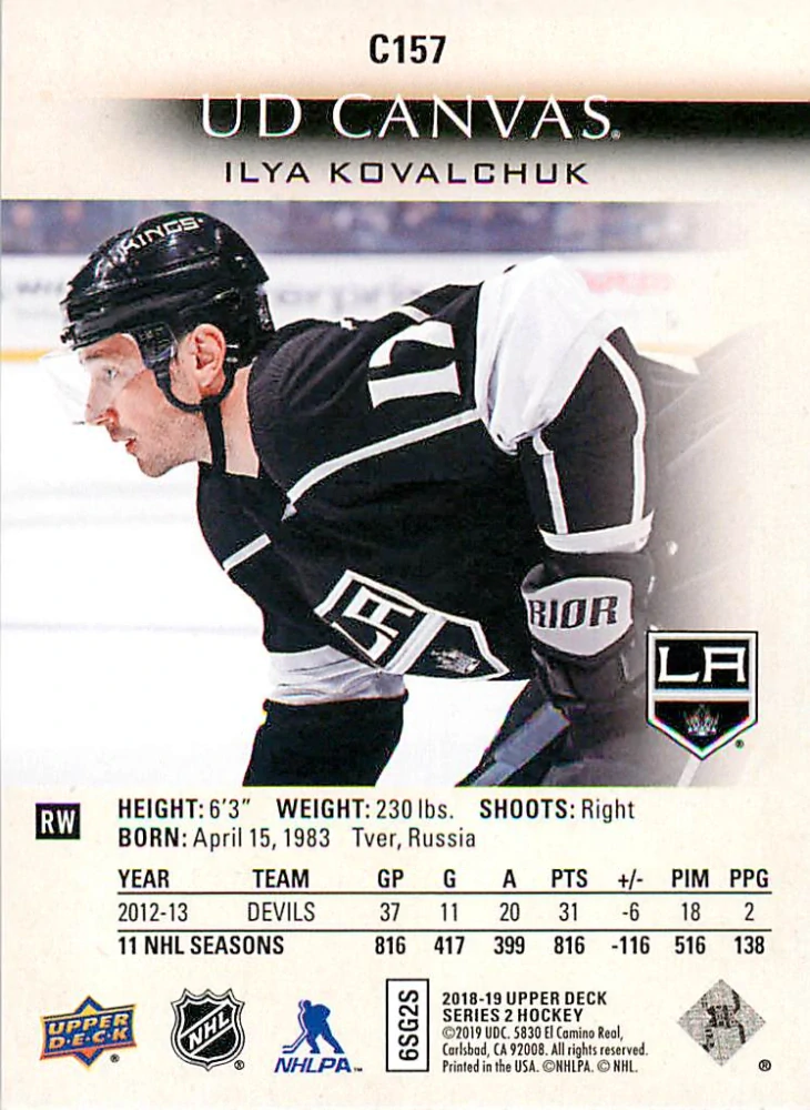 2018-19 UD Series 2 - Ilya Kovalchuk - Canvas #C157