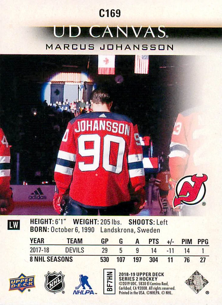 2018-19 UD Series 2 - Marcus Johansson - Canvas #C169