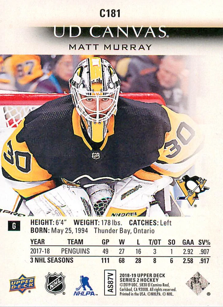 2018-19 UD Series 2 - Matt Murray - Canvas #C181