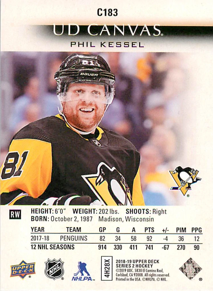 2018-19 UD Series 2 - Phil Kessel - Canvas #C183