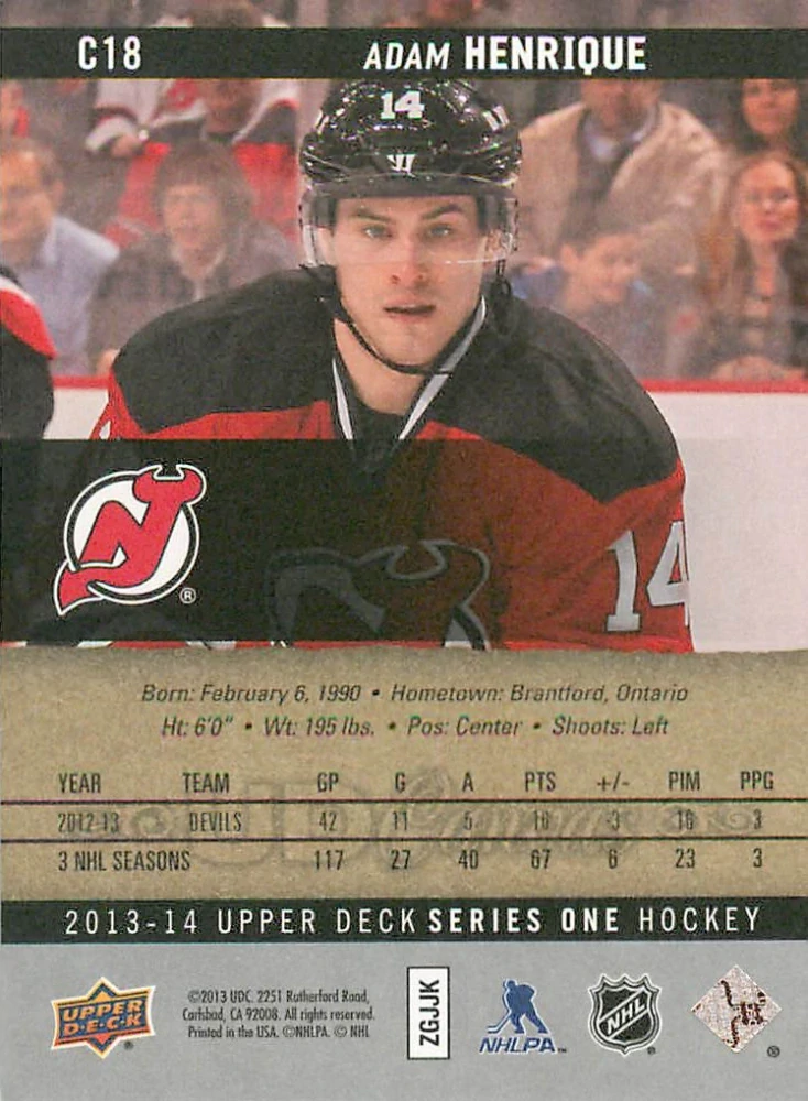 2013-14 UD Series 1 - Adam Henrique - Canvas #C18