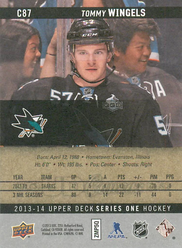 2013-14 UD Series 1 - Tommy Wingels - Canvas #C87