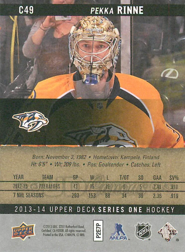 2013-14 UD Series 1 - Pekka Rinne - Canvas #C49