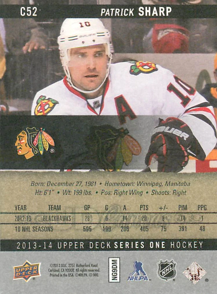 2013-14 UD Series 1 - Patrick Sharp - Canvas #C52