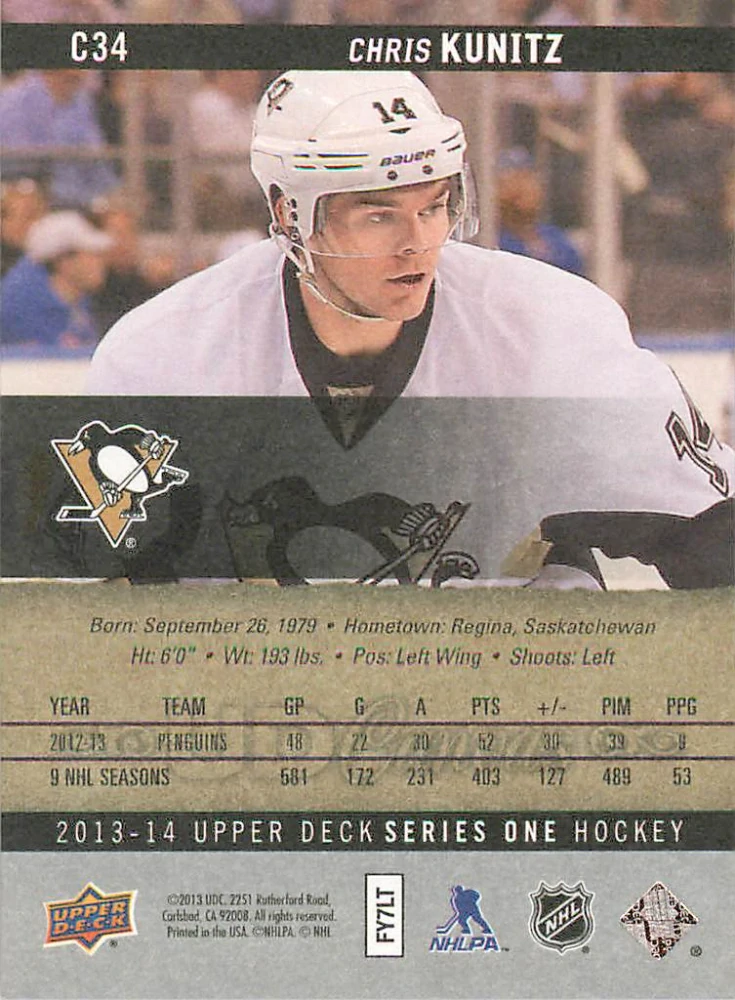 2013-14 UD Series 1 - Chris Kunitz - Canvas #C34