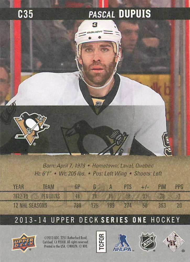 2013-14 UD Series 1 - Pascal Dupuis - Canvas #C35