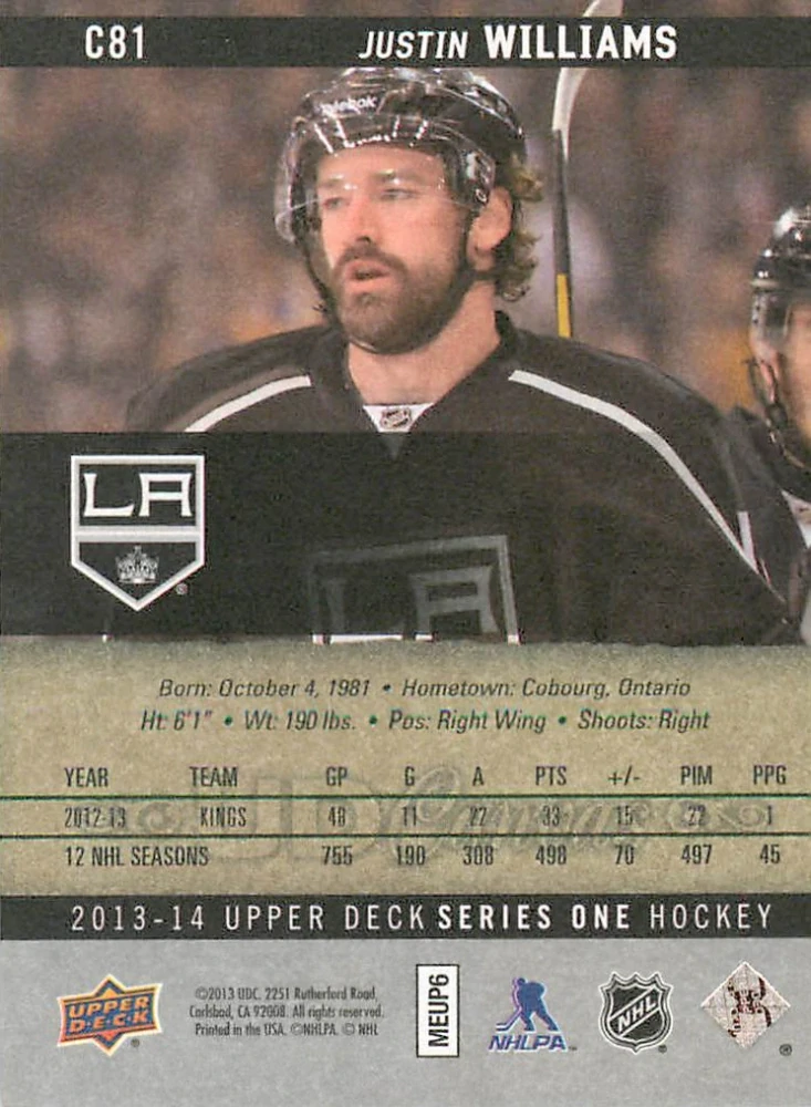 2013-14 UD Series 1 - Justin Williams - Canvas #C81