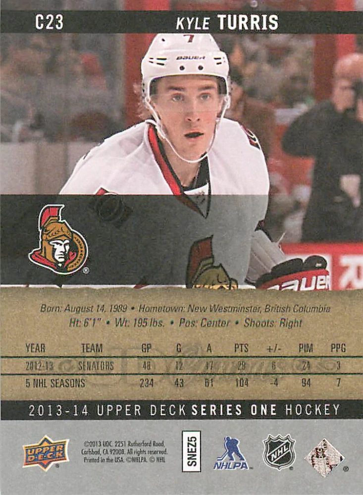 2013-14 UD Series 1 - Kyle Turris - Canvas #C23