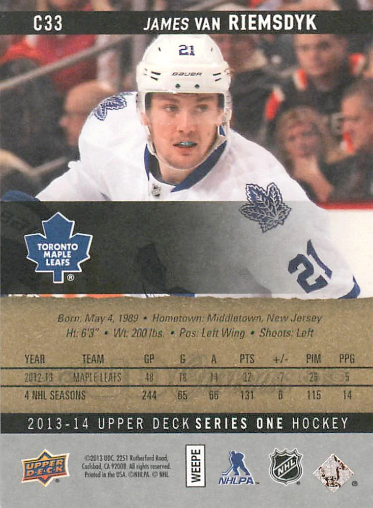 2013-14 UD Series 1 - James van Riemsdyk - Canvas #C33