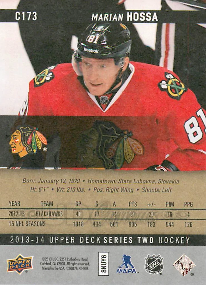 2013-14 UD Series 2 - Marián Hossa - Canvas #C173