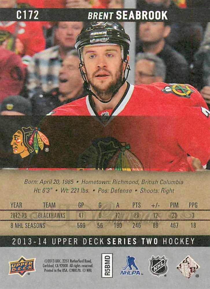 2013-14 UD Series 2 - Brent Seabrook - Canvas #C172