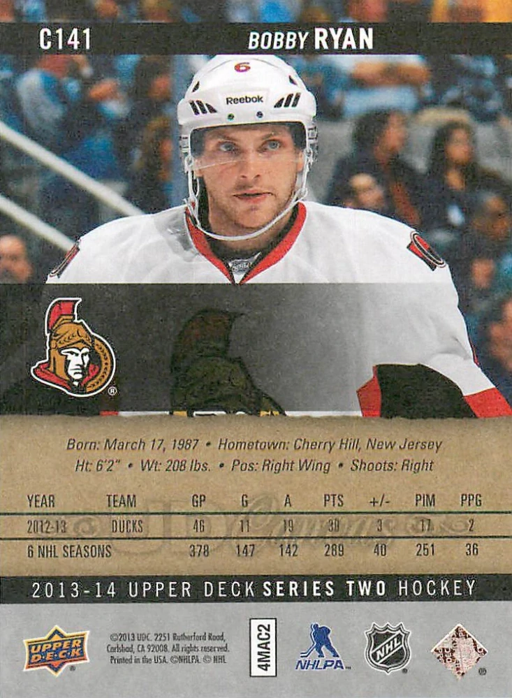 2013-14 UD Series 2 - Bobby Ryan - Canvas #C141