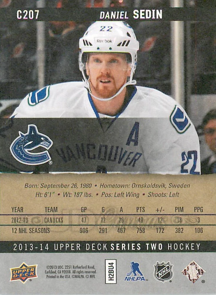 2013-14 UD Series 2 - Daniel Sedin - Canvas #C207
