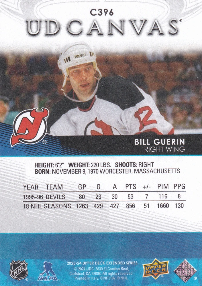 2023-24 UD Extended Series - Bill Guerin - Canvas Legends #C396