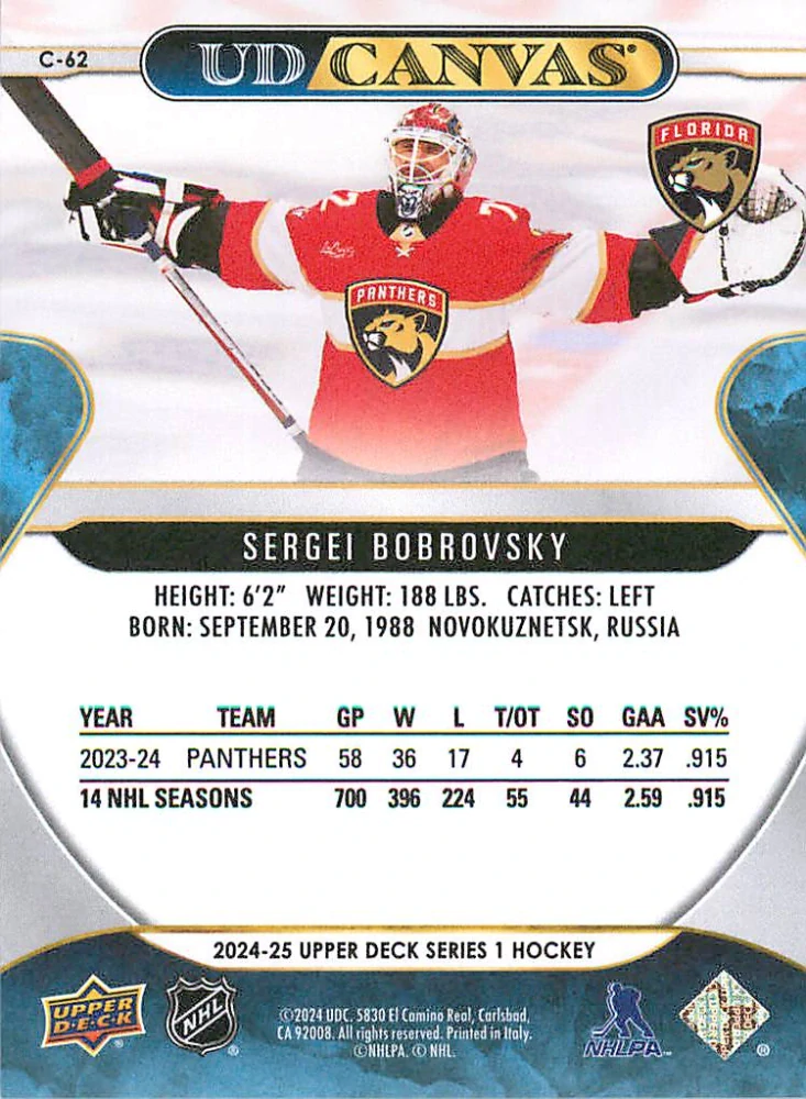 2024-25 UD Series 1 - Sergei Bobrovsky - Canvas #C-62