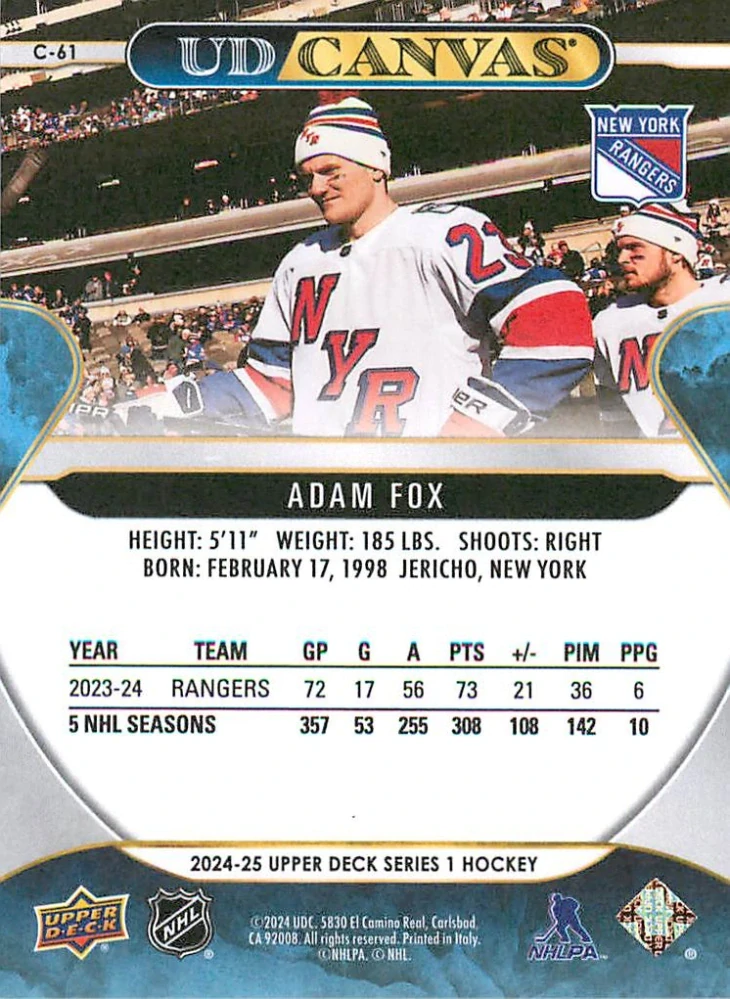 2024-25 UD Series 1 - Adam Fox - Canvas #C-61