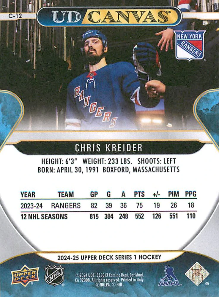 2024-25 UD Series 1 - Chris Kreider - Canvas #C-12