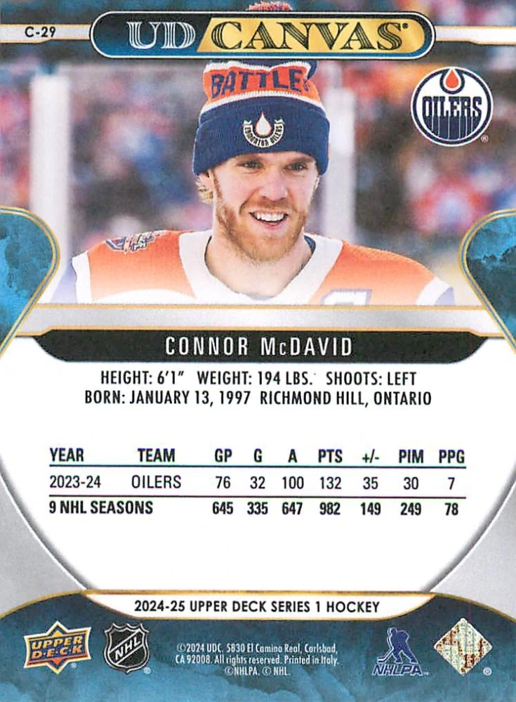 2024-25 UD Series 1 - Connor McDavid - Canvas #C-29