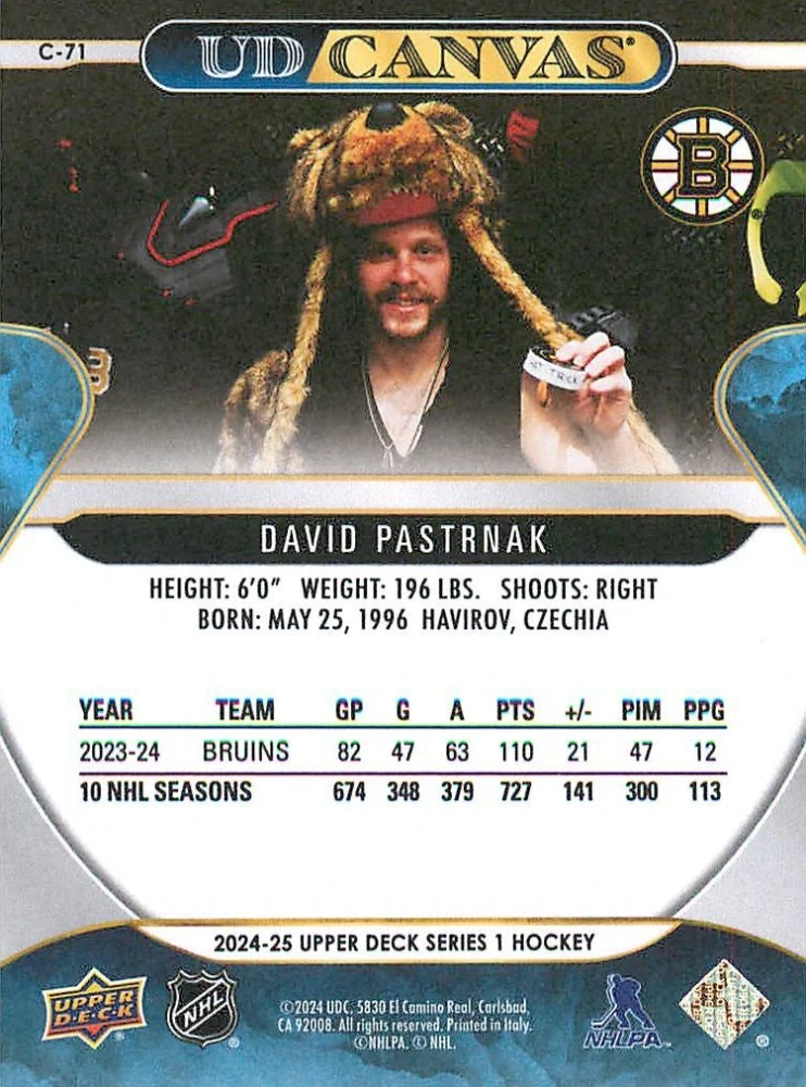 2024-25 UD Series 1 - David Pastrňák - Canvas #C-71