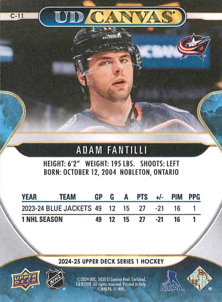 2024-25 UD Series 1 - Adam Fantilli - Canvas #C-11