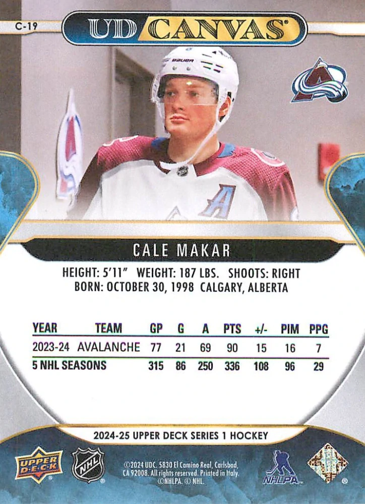 2024-25 UD Series 1 - Cale Makar - Canvas #C-19