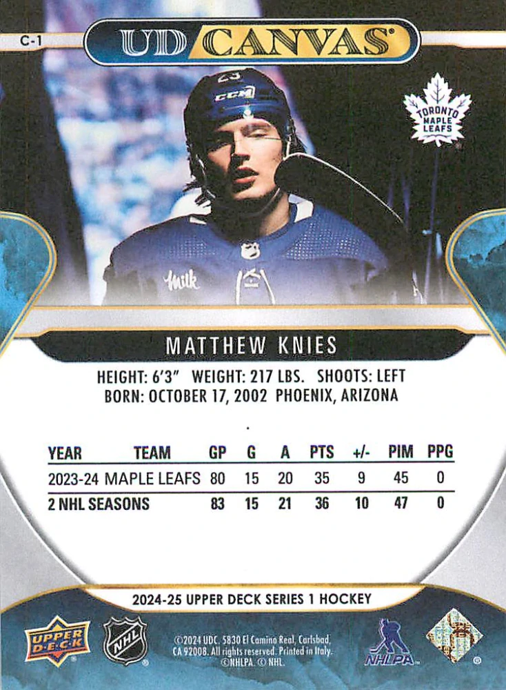 2024-25 UD Series 1 - Matthew Knies - Canvas #C-1