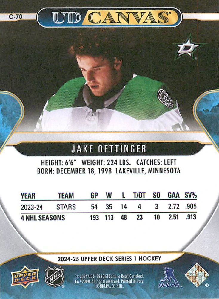 2024-25 UD Series 1 - Jake Oettinger - Canvas #C-70