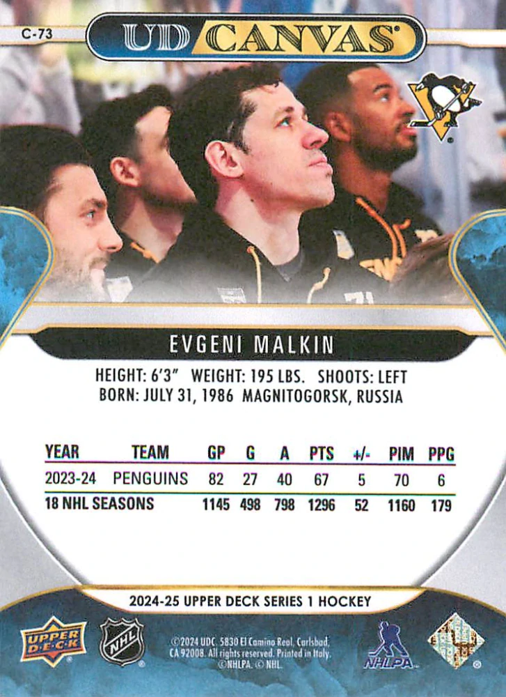 2024-25 UD Series 1 - Evgeni Malkin - Canvas #C-73