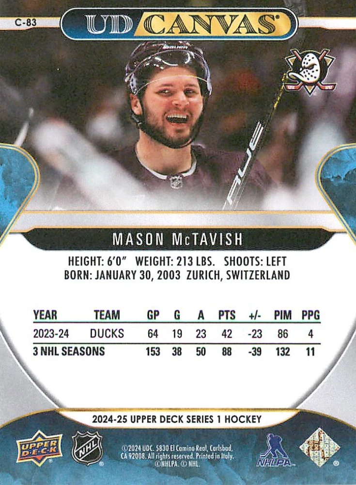 2024-25 UD Series 1 - Mason McTavish - Canvas #C-83