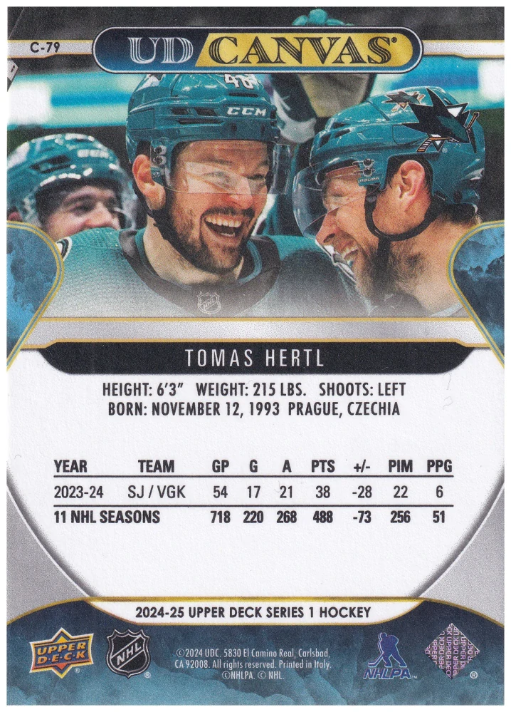 2024-25 UD Series 1 - Tomáš Hertl - Canvas #C-79
