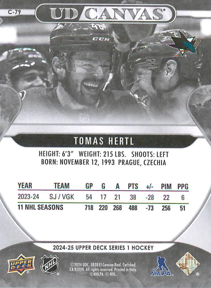 2024-25 UD Series 1 - Tomáš Hertl - Canvas Black & White #C-79