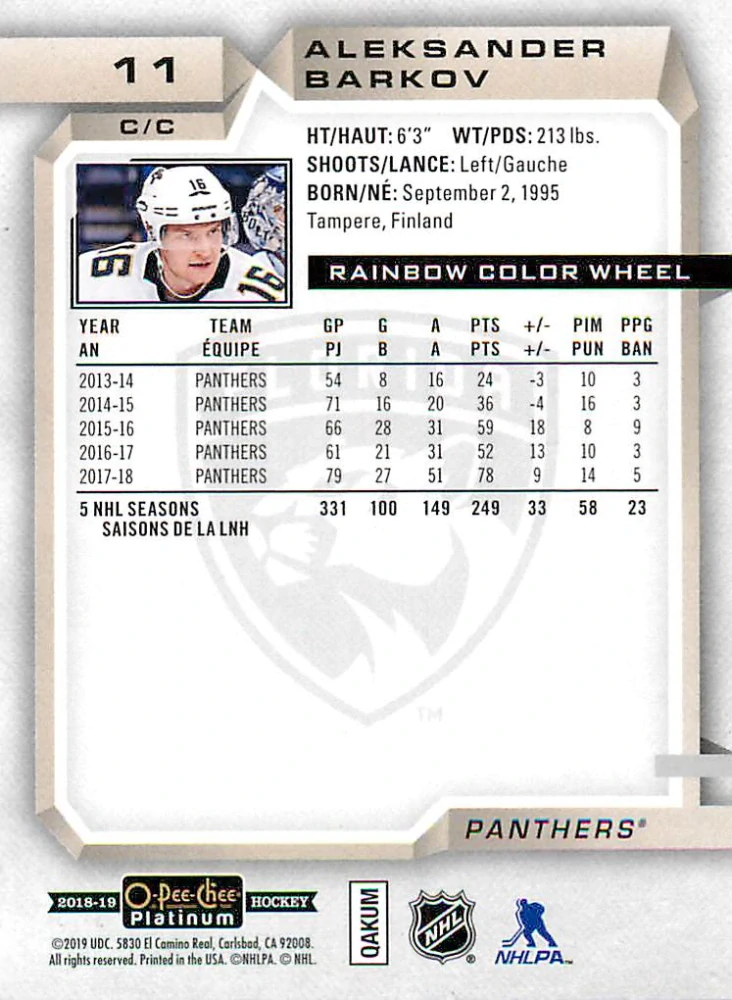2018-19 UD O-Pee-Chee Platinum - Aleksander Barkov - Rainbow Color Wheel #11