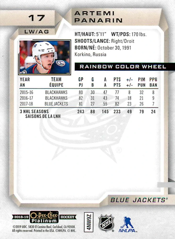 2018-19 UD O-Pee-Chee Platinum - Artemi Panarin - Rainbow Color Wheel #17