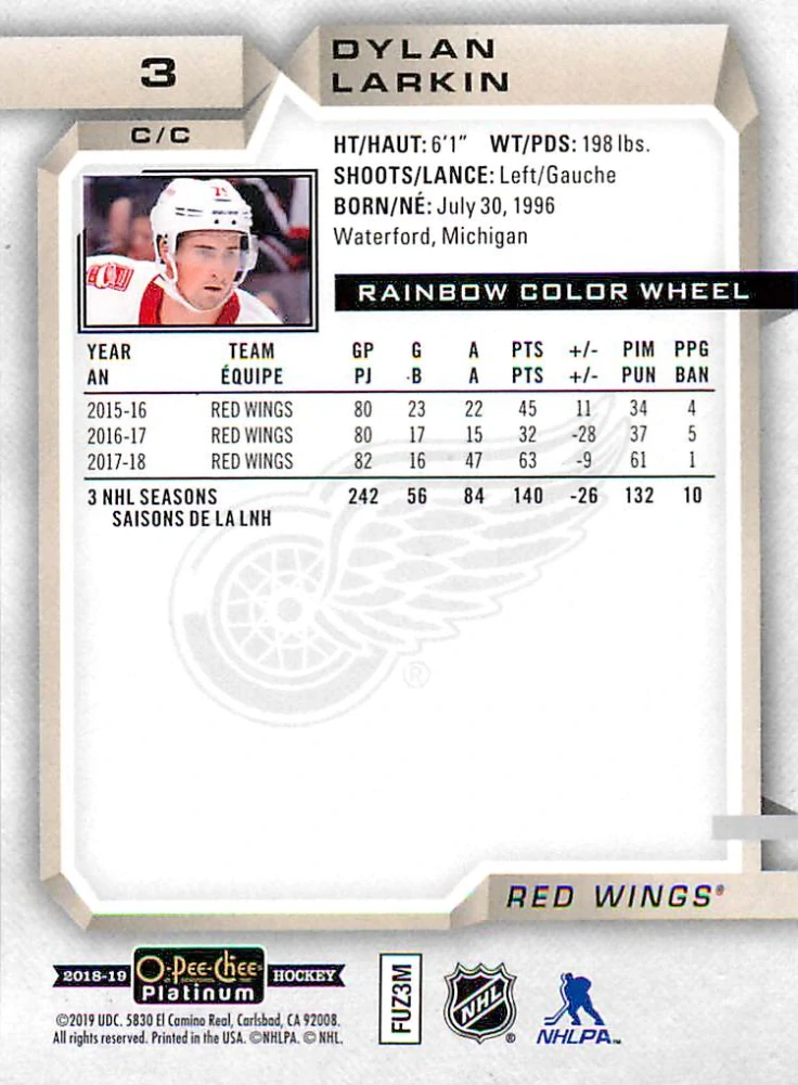 2018-19 UD O-Pee-Chee Platinum - Dylan Larkin - Rainbow Color Wheel #3