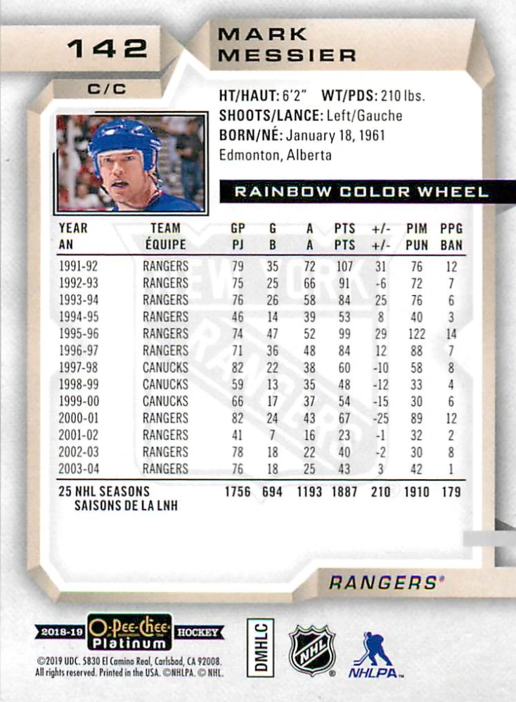 2018-19 UD O-Pee-Chee Platinum - Mark Messier - Rainbow Color Wheel #142