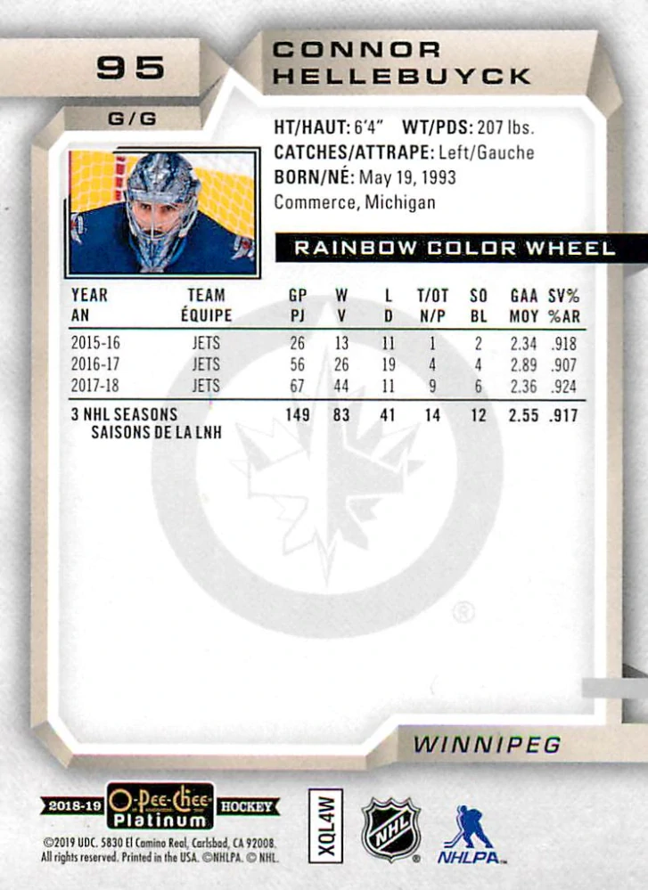 2018-19 UD O-Pee-Chee Platinum - Connor Hellebuyck - Rainbow Color Wheel #95