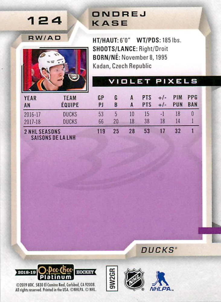 2018-19 UD O-Pee-Chee Platinum - Ondřej Kaše - Violet Pixels #124