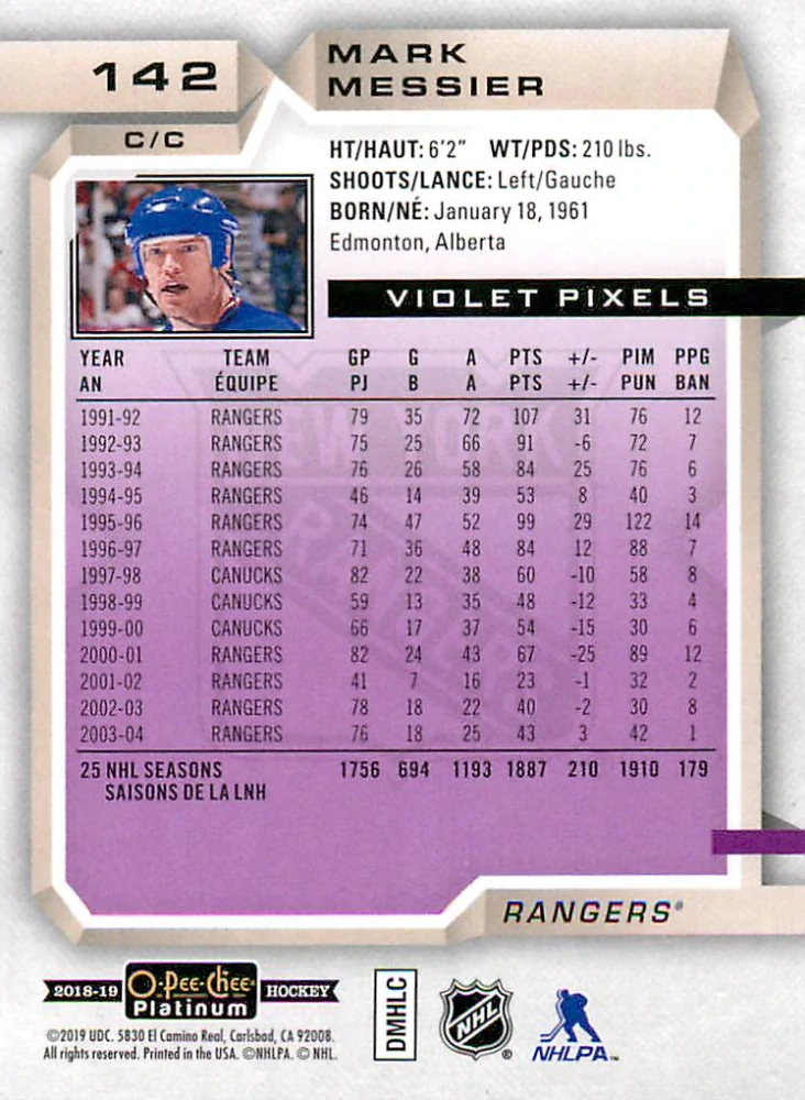 2018-19 UD O-Pee-Chee Platinum - Mark Messier - Violet Pixels #142