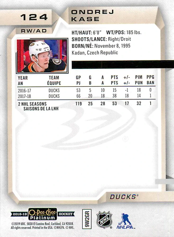 2018-19 UD O-Pee-Chee Platinum - Ondřej Kaše #124
