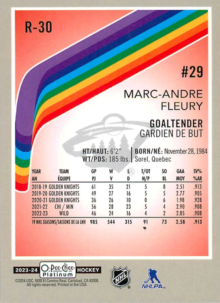 2023-24 UD O-Pee-Chee Platinum - Marc-Andre Fleury - Retro #R-30