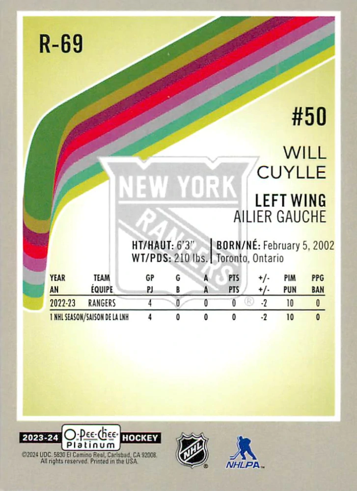 2023-24 UD O-Pee-Chee Platinum - Will Cuylle - Retro Rookie #R-69