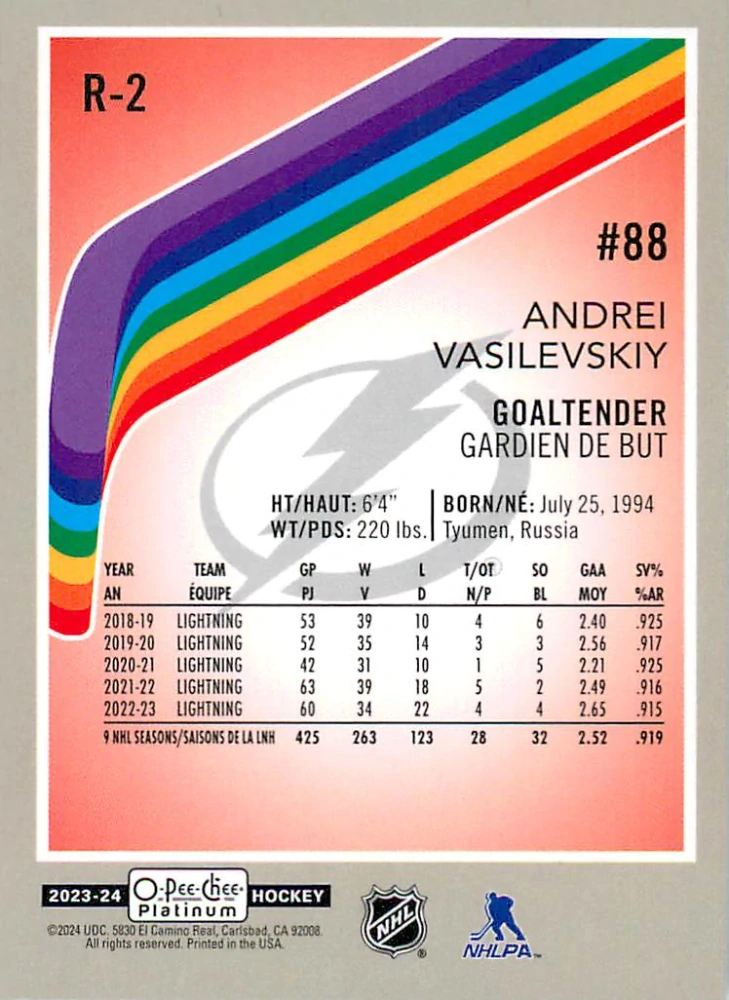 2023-24 UD O-Pee-Chee Platinum - Andrei Vasilevskiy - Retro Rookie #R-2