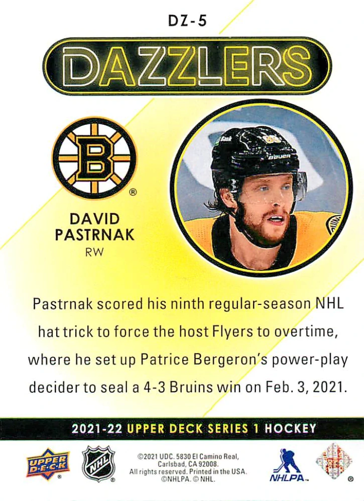 2021-22 UD Series 1 - David Pastrňák - Dazzlers Green #DZ-5
